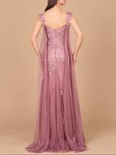 Load image into Gallery viewer, Embroidered Lace Gown with Flowing Capes