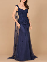 Load image into Gallery viewer, Embroidered Lace Gown with Flowing Capes