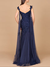 Load image into Gallery viewer, Embroidered Lace Gown with Flowing Capes
