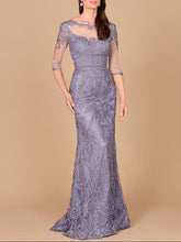 Load image into Gallery viewer, Detachable Half Sleeve Lace Sheath Gown
