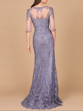 Load image into Gallery viewer, Detachable Half Sleeve Lace Sheath Gown