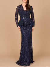 Load image into Gallery viewer, Long Sleeve Beaded Peplum Dress
