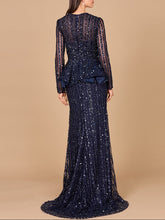 Load image into Gallery viewer, Long Sleeve Beaded Peplum Dress