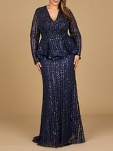 Load image into Gallery viewer, Long Sleeve Beaded Peplum Dress