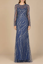 Load image into Gallery viewer, Long Sleeve Sheath Gown with Silver Beads