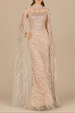 Load image into Gallery viewer, High Neck Gown with Long Cape Sleeves