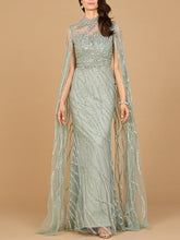 Load image into Gallery viewer, High Neck Gown with Long Cape Sleeves