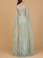 Load image into Gallery viewer, High Neck Gown with Long Cape Sleeves