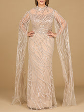 Load image into Gallery viewer, High Neck Gown with Long Cape Sleeves