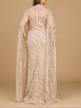 Load image into Gallery viewer, High Neck Gown with Long Cape Sleeves