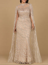 Load image into Gallery viewer, High Neck Gown with Long Cape Sleeves