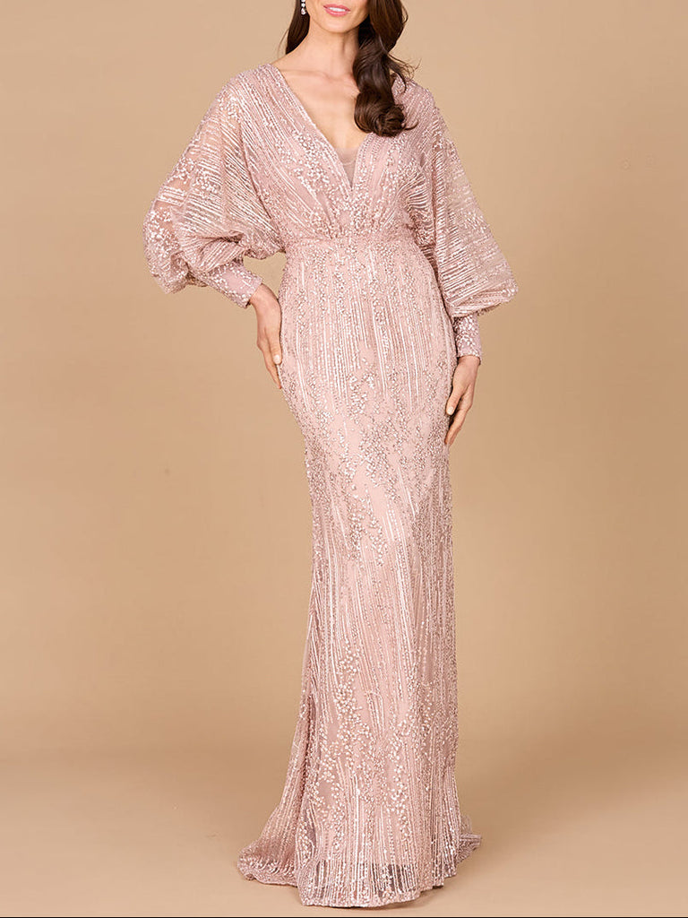 Long Bishop Sleeve Lace Gown