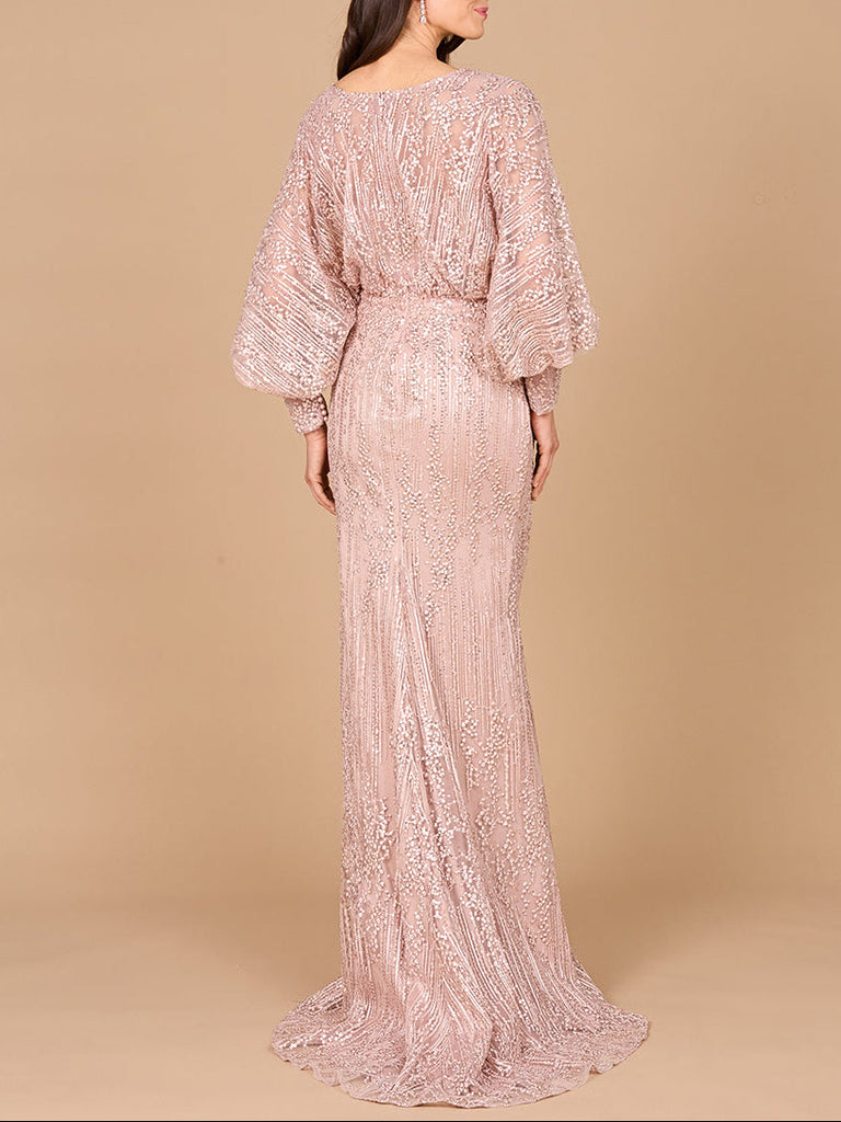 Long Bishop Sleeve Lace Gown