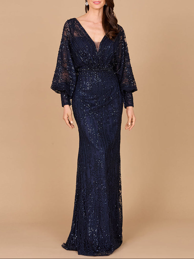 Long Bishop Sleeve Lace Gown