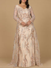 Load image into Gallery viewer, Lace Long Sleeve Gown with Overskirt