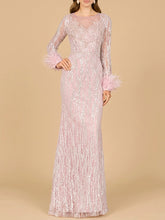 Load image into Gallery viewer, Long Sleeve Sheath Gown with Feathers
