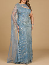 Load image into Gallery viewer, One Shoulder Fitted Gown with Cape Sleeve | Lara 29051