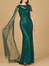 Load image into Gallery viewer, One Shoulder Fitted Gown with Cape Sleeve | Lara 29051