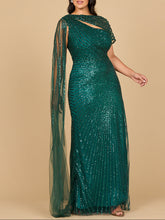Load image into Gallery viewer, One Shoulder Fitted Gown with Cape Sleeve | Lara 29051