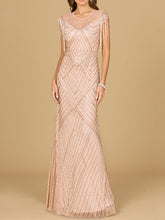 Load image into Gallery viewer, Beaded Fringe Illusion Dress with Cap Sleeves