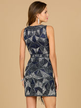 Load image into Gallery viewer, V-Neck Beaded Mini Dress with Fringe Details