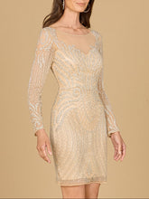 Load image into Gallery viewer, Long Sleeve Cocktail Dress with Illusion Neckline