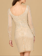 Load image into Gallery viewer, Long Sleeve Cocktail Dress with Illusion Neckline