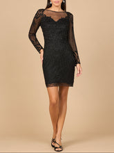 Load image into Gallery viewer, Long Sleeve Cocktail Dress with Illusion Neckline