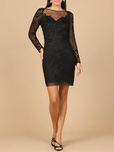 Load image into Gallery viewer, Long Sleeve Cocktail Dress with Illusion Neckline