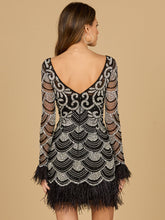 Load image into Gallery viewer, Beaded Short Dress with Feathers and Sleeves