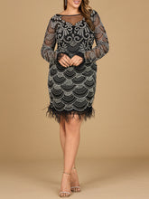 Load image into Gallery viewer, Beaded Short Dress with Feathers and Sleeves