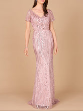 Load image into Gallery viewer, Short Sleeve, Beaded Mermaid Gown
