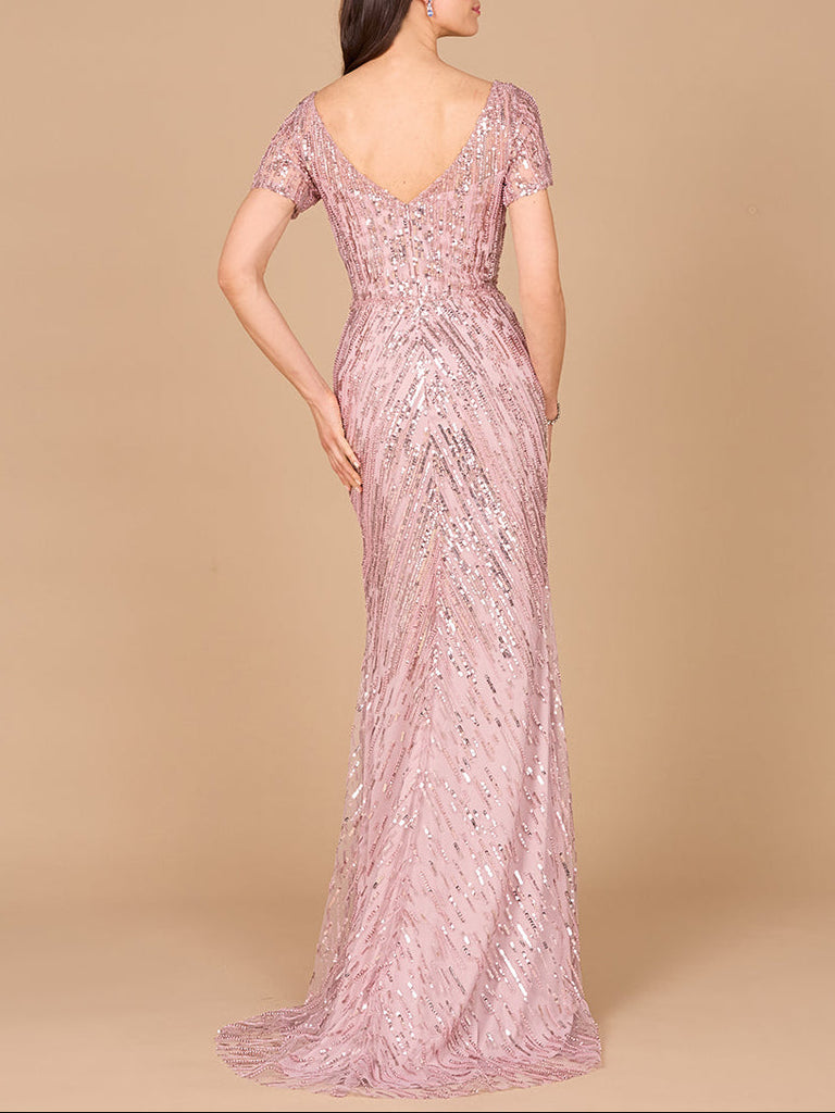 Short Sleeve, Beaded Mermaid Gown