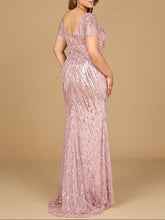 Load image into Gallery viewer, Short Sleeve, Beaded Mermaid Gown