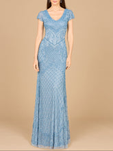 Load image into Gallery viewer, Beaded Cap Sleeve Gown With V-Neckline - OUTLET