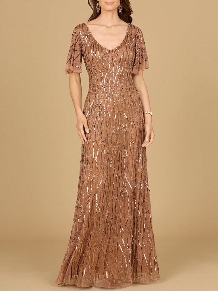 Beaded Gown With Cape Sleeves