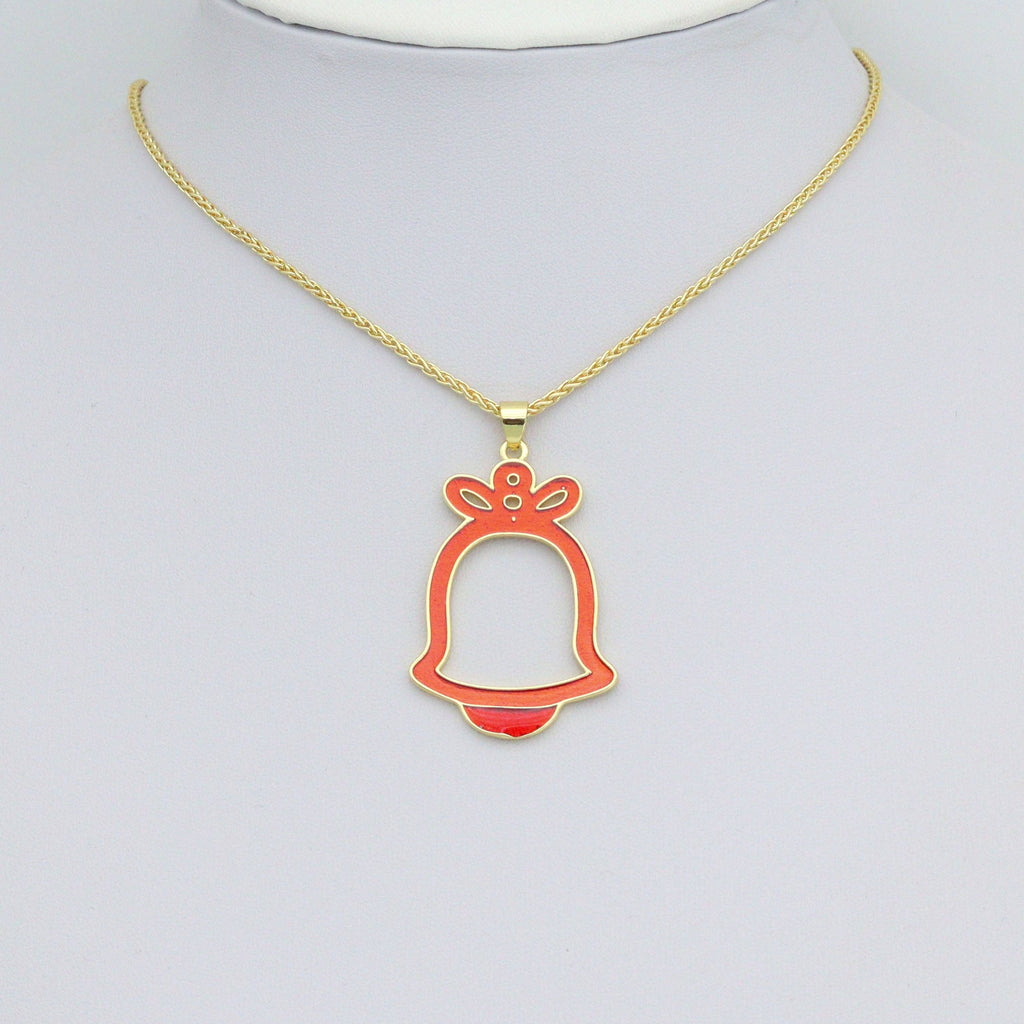 Red Enamel Gold Christmas Bell Charm Pendant,Sku#LK1208