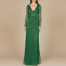 Load image into Gallery viewer, Elegant Long Sleeve Beaded Gown  - OUTLET