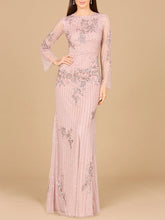 Load image into Gallery viewer, Long Sleeve, High Neck Beaded Gown - OUTLET