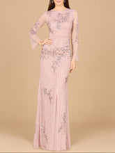 Load image into Gallery viewer, Long Sleeve, High Neck Beaded Gown - OUTLET