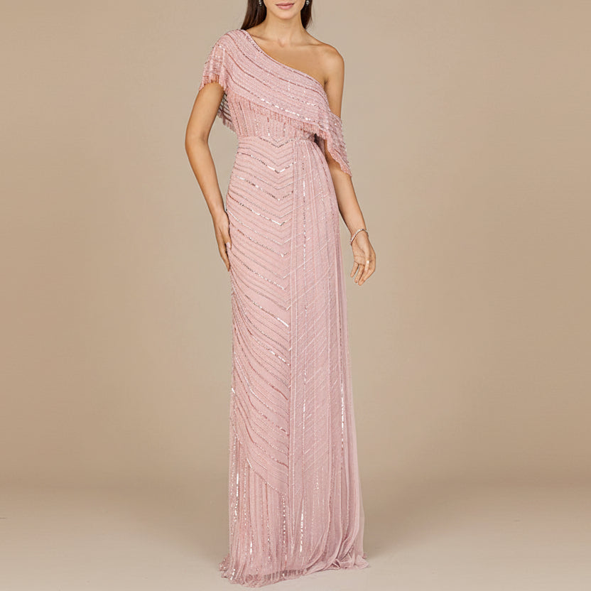Off Shoulder Sheath Beaded Gown