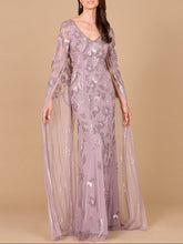Load image into Gallery viewer, Beaded Sheath Dress with Long Cape
