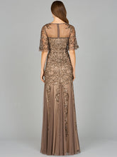 Load image into Gallery viewer, Short Sleeve Sheath Beaded Gown