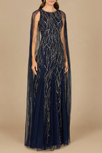 Load image into Gallery viewer, Elegant Beaded Dress with Long Cape