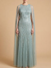 Load image into Gallery viewer, Elegant Beaded Dress with Long Cape