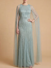 Load image into Gallery viewer, Elegant Beaded Dress with Long Cape