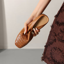 Load image into Gallery viewer, Women's Hand-Woven Full Grain Leather Mules | Square Toe Slip-On Backless Loafers