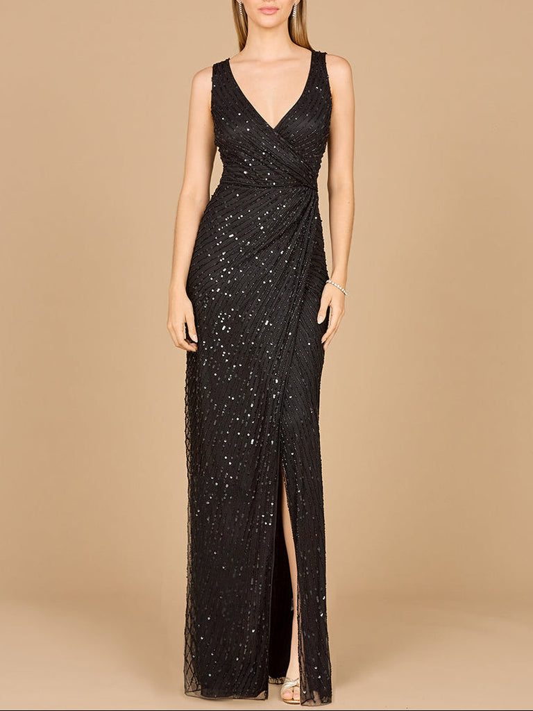 Beaded Black Gown with Slit