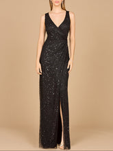 Load image into Gallery viewer, Beaded Black Gown with Slit