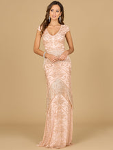 Load image into Gallery viewer, Cap Sleeve Beaded Gown with Fringe | 29098